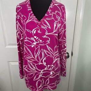 Chico's Pink and White Floral Top Size 1 CB-